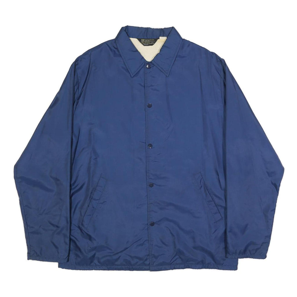 JC PENNEY Mens Blue Nylon Button Jacket L Plain Lightweight Casual