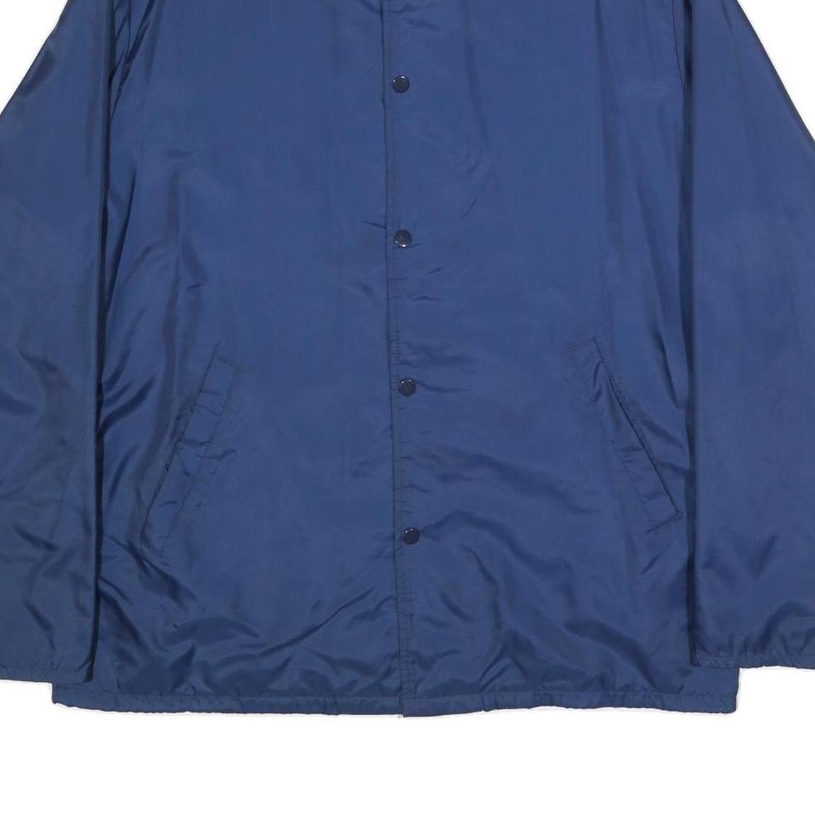 JC PENNEY Mens Blue Nylon Button Jacket L Plain Lightweight Casual