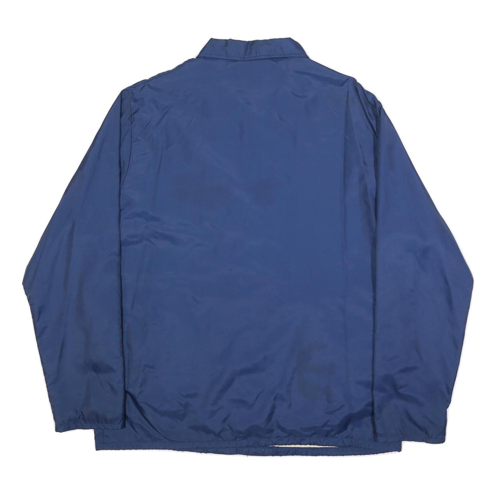 JC PENNEY Mens Blue Nylon Button Jacket L Plain Lightweight Casual