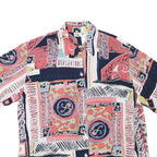 CV Womens Navy & Coral Artistic Print Shirt XL Button Down Short Sleeve Summer