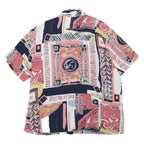 CV Womens Navy & Coral Artistic Print Shirt XL Button Down Short Sleeve Summer
