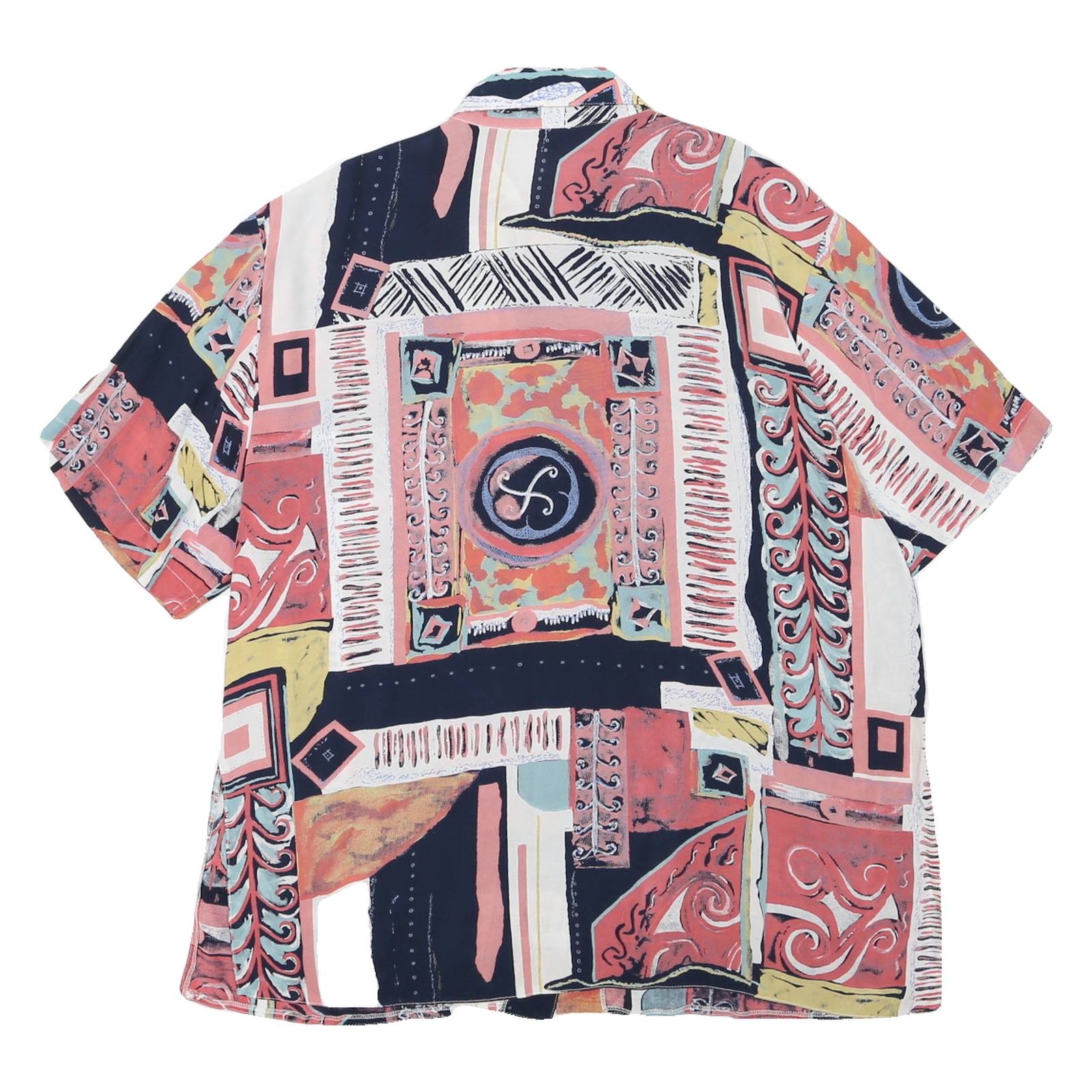 CV Womens Navy & Coral Artistic Print Shirt XL Button Down Short Sleeve Summer