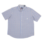 CHAPS Mens Blue & Red Check Shirt XL Button Short Sleeve Cotton Blend Summer