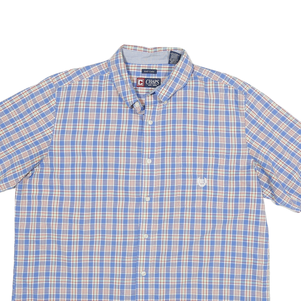 CHAPS Mens Blue & Red Check Shirt XL Button Short Sleeve Cotton Blend Summer
