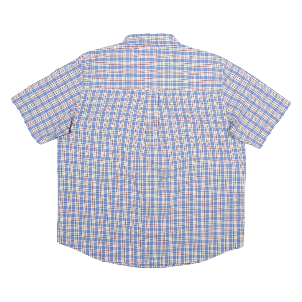 CHAPS Mens Blue & Red Check Shirt XL Button Short Sleeve Cotton Blend Summer