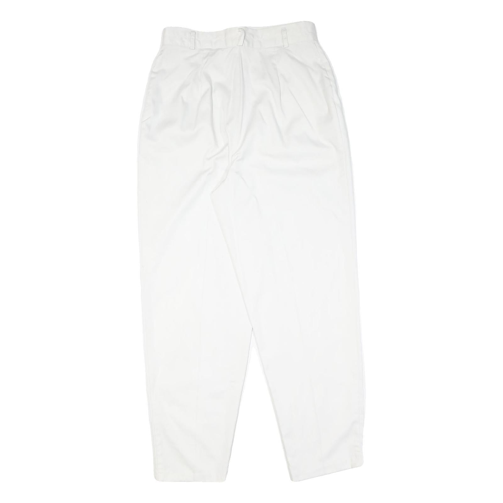 White Womens Regular Fit Cotton Blend Zip Trousers W30 L30 Stylish Lightweight