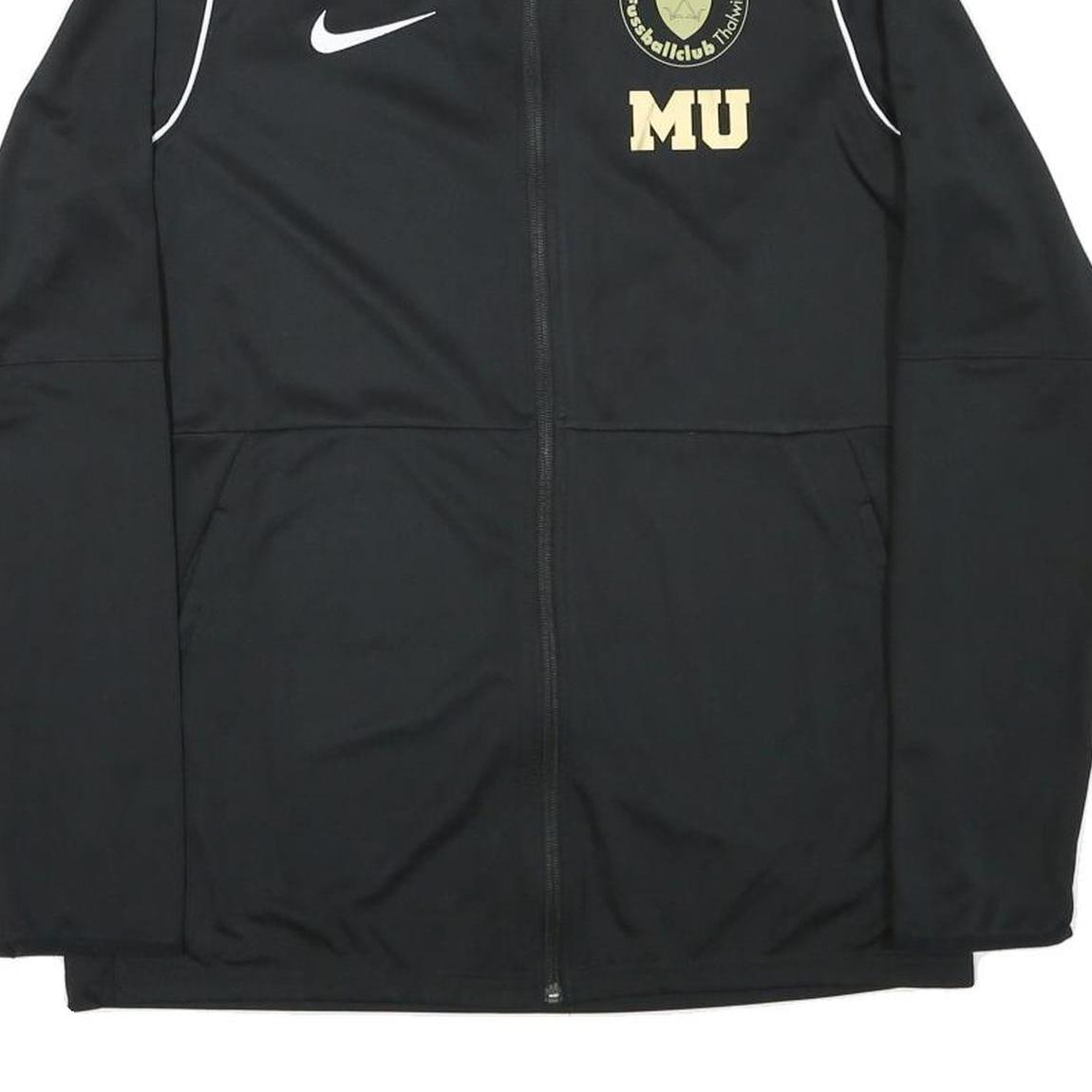 NIKE Womens Black & White Sports Team Track Jacket L Polyester Blend Zip