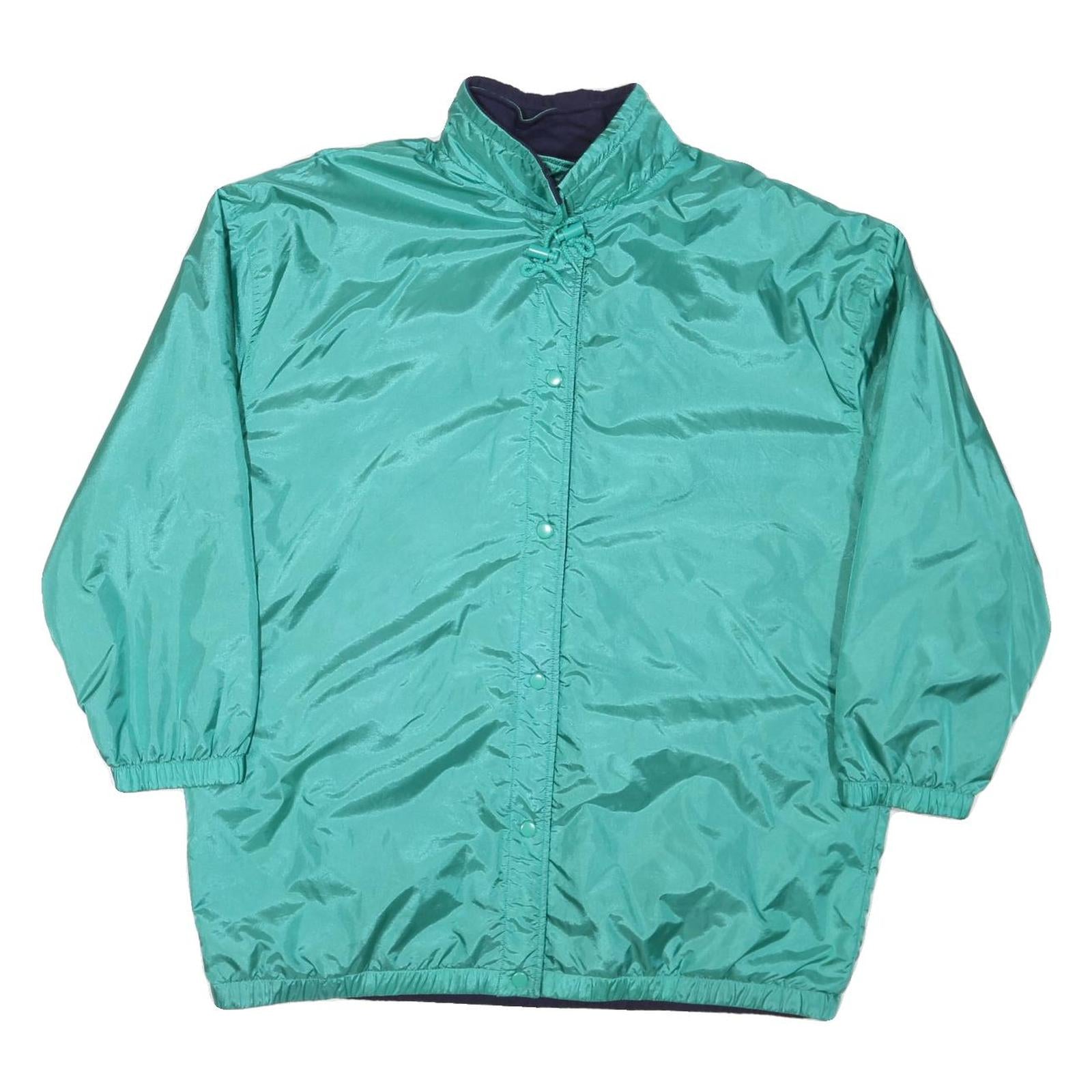 Womens Green Nylon Button Jacket L Plain Lightweight Casual Retro Style