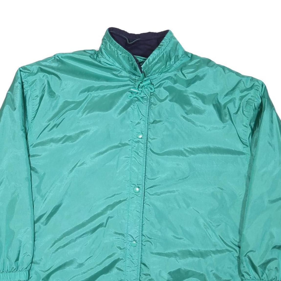 Womens Green Nylon Button Jacket L Plain Lightweight Casual Retro Style