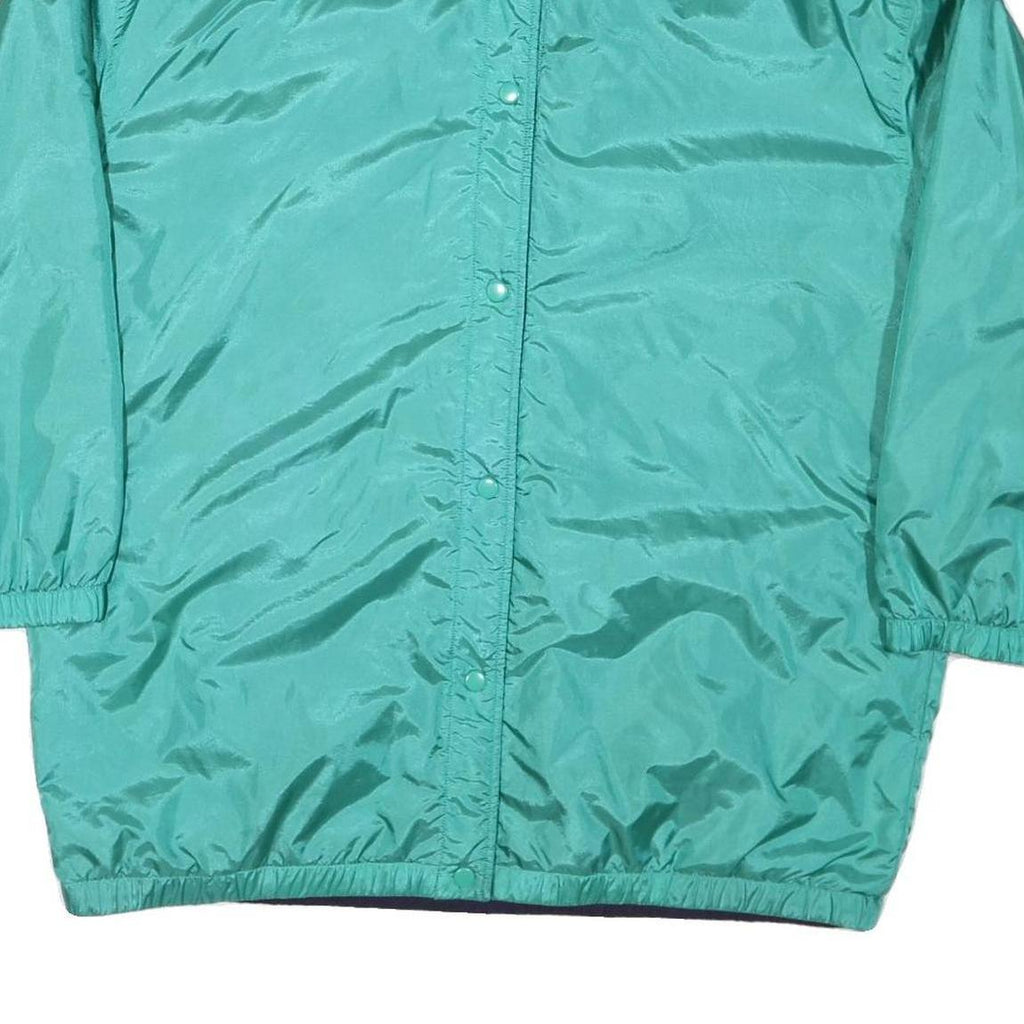Womens Green Nylon Button Jacket L Plain Lightweight Casual Retro Style