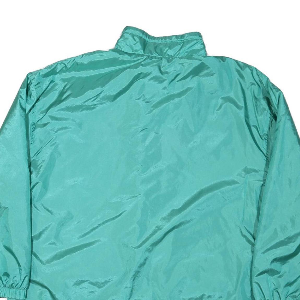 Womens Green Nylon Button Jacket L Plain Lightweight Casual Retro Style