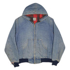 CARHARTT 1980s Plaid Lined Mens Blue Denim Hooded Jacket L Cotton Workwear Zip