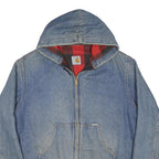 CARHARTT 1980s Plaid Lined Mens Blue Denim Hooded Jacket L Cotton Workwear Zip