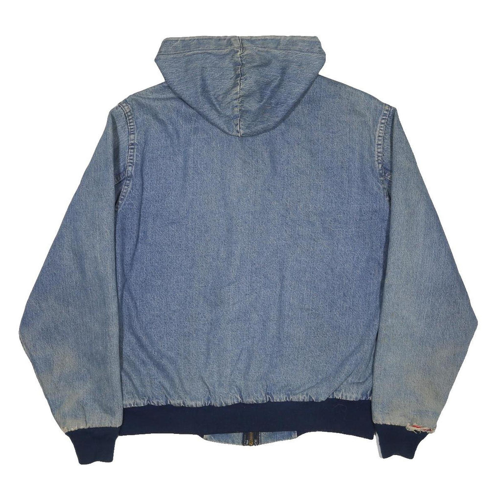 CARHARTT 1980s Plaid Lined Mens Blue Denim Hooded Jacket L Cotton Workwear Zip