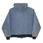 CARHARTT 1980s Plaid Lined Mens Blue Denim Hooded Jacket L Cotton Workwear Zip