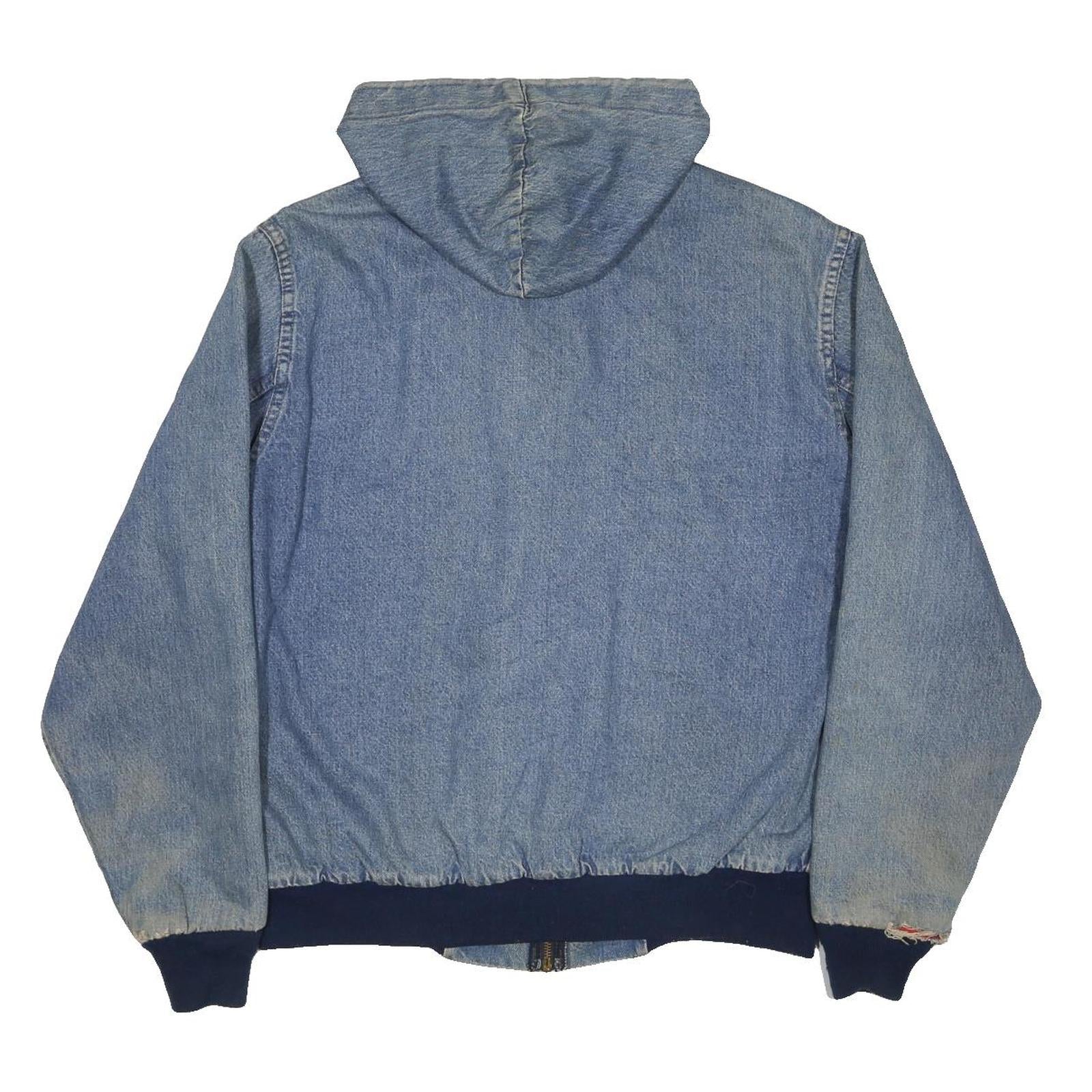 CARHARTT 1980s Plaid Lined Mens Blue Denim Hooded Jacket L Cotton Workwear Zip