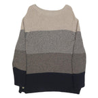 BARBOUR Womens Beige & Navy Patterned Jumper Round Neck Basic Knit UK 10 Wool
