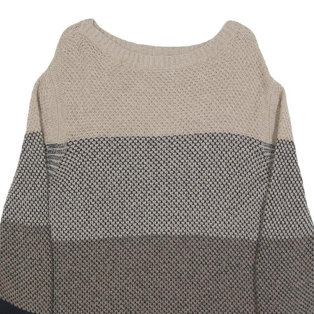 BARBOUR Womens Beige & Navy Patterned Jumper Round Neck Basic Knit UK 10 Wool