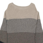 BARBOUR Womens Beige & Navy Patterned Jumper Round Neck Basic Knit UK 10 Wool