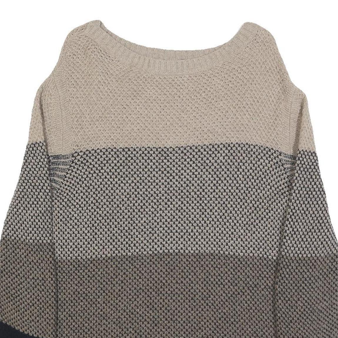 BARBOUR Womens Beige & Navy Patterned Jumper Round Neck Basic Knit UK 10 Wool