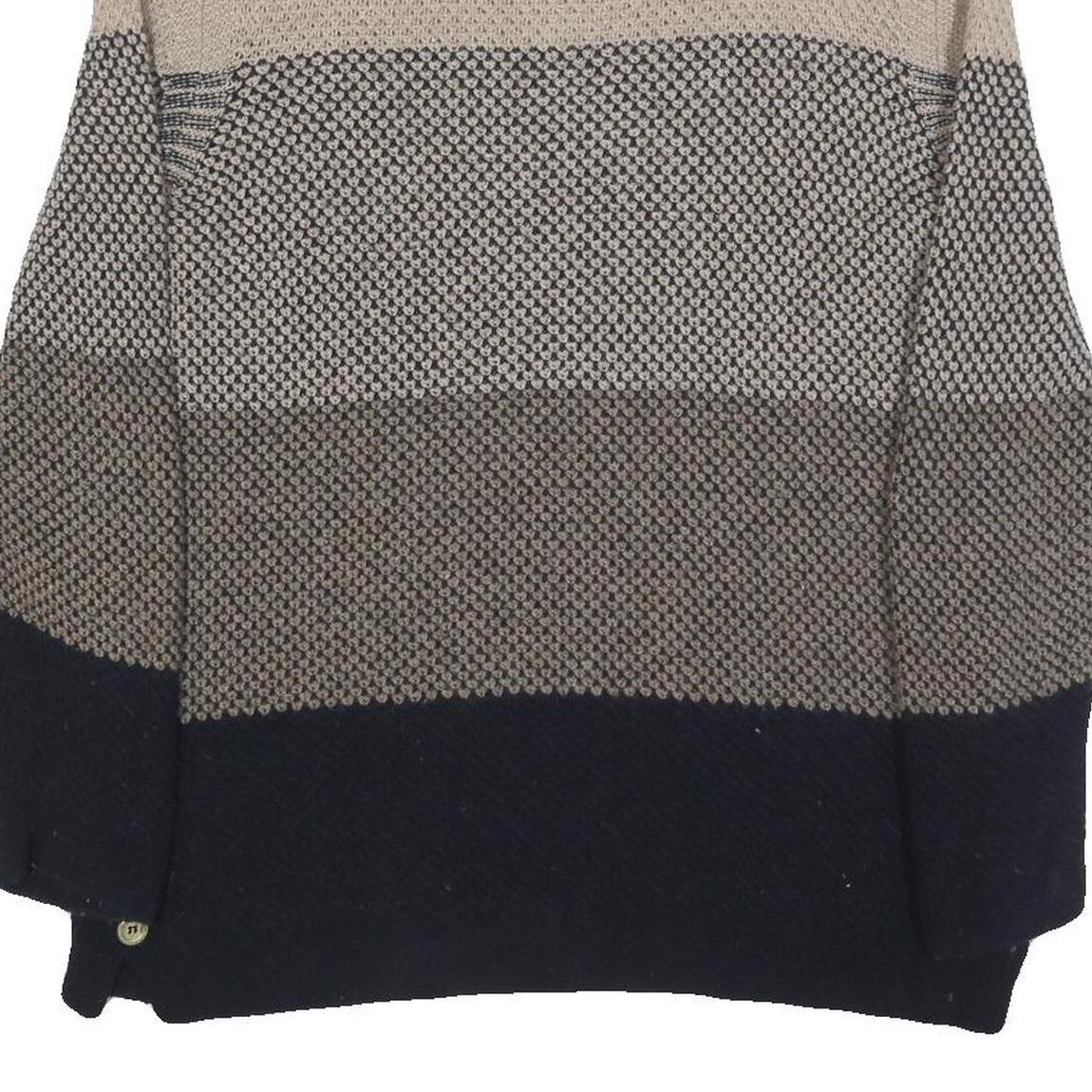 BARBOUR Womens Beige & Navy Patterned Jumper Round Neck Basic Knit UK 10 Wool