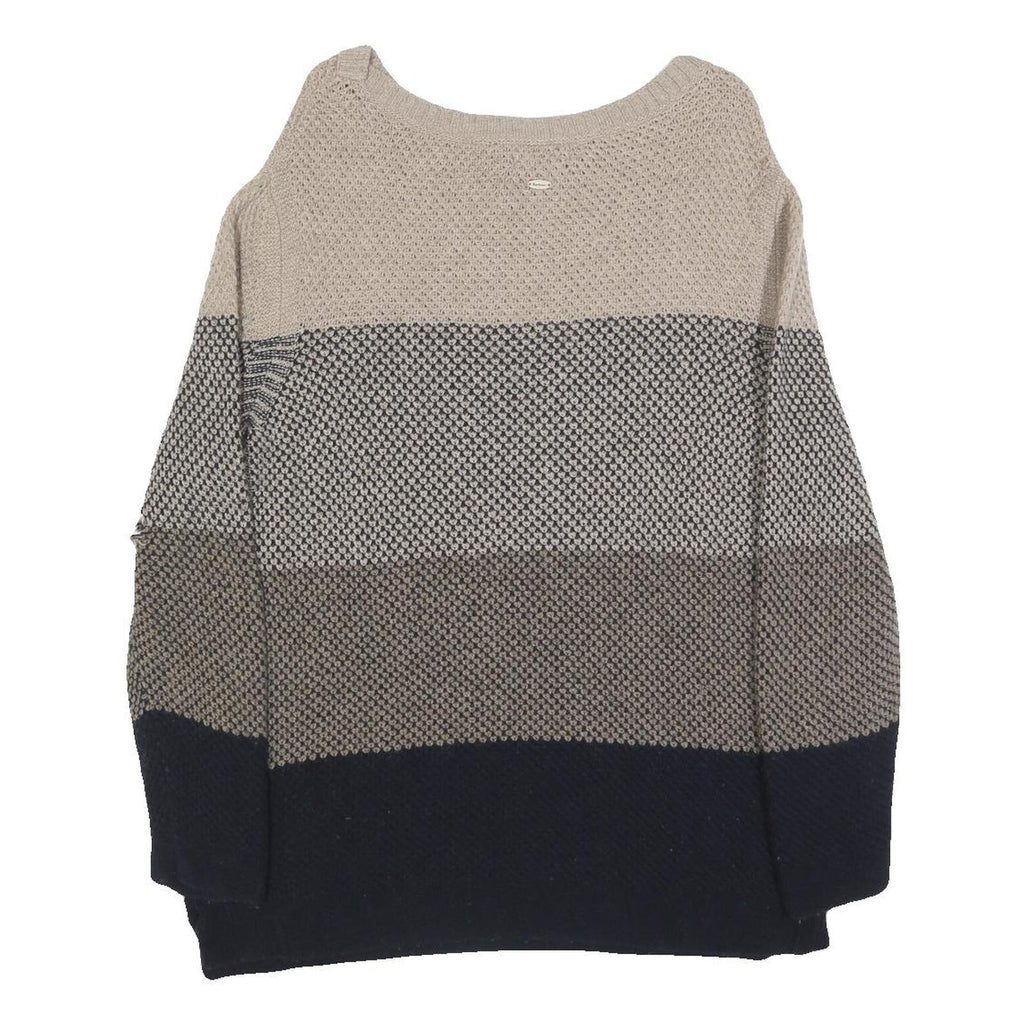 BARBOUR Womens Beige & Navy Patterned Jumper Round Neck Basic Knit UK 10 Wool