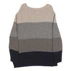 BARBOUR Womens Beige & Navy Patterned Jumper Round Neck Basic Knit UK 10 Wool