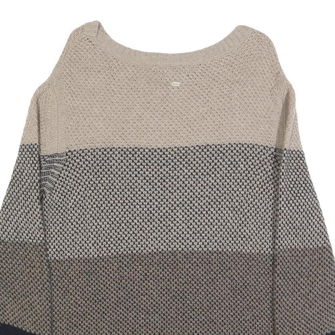 BARBOUR Womens Beige & Navy Patterned Jumper Round Neck Basic Knit UK 10 Wool