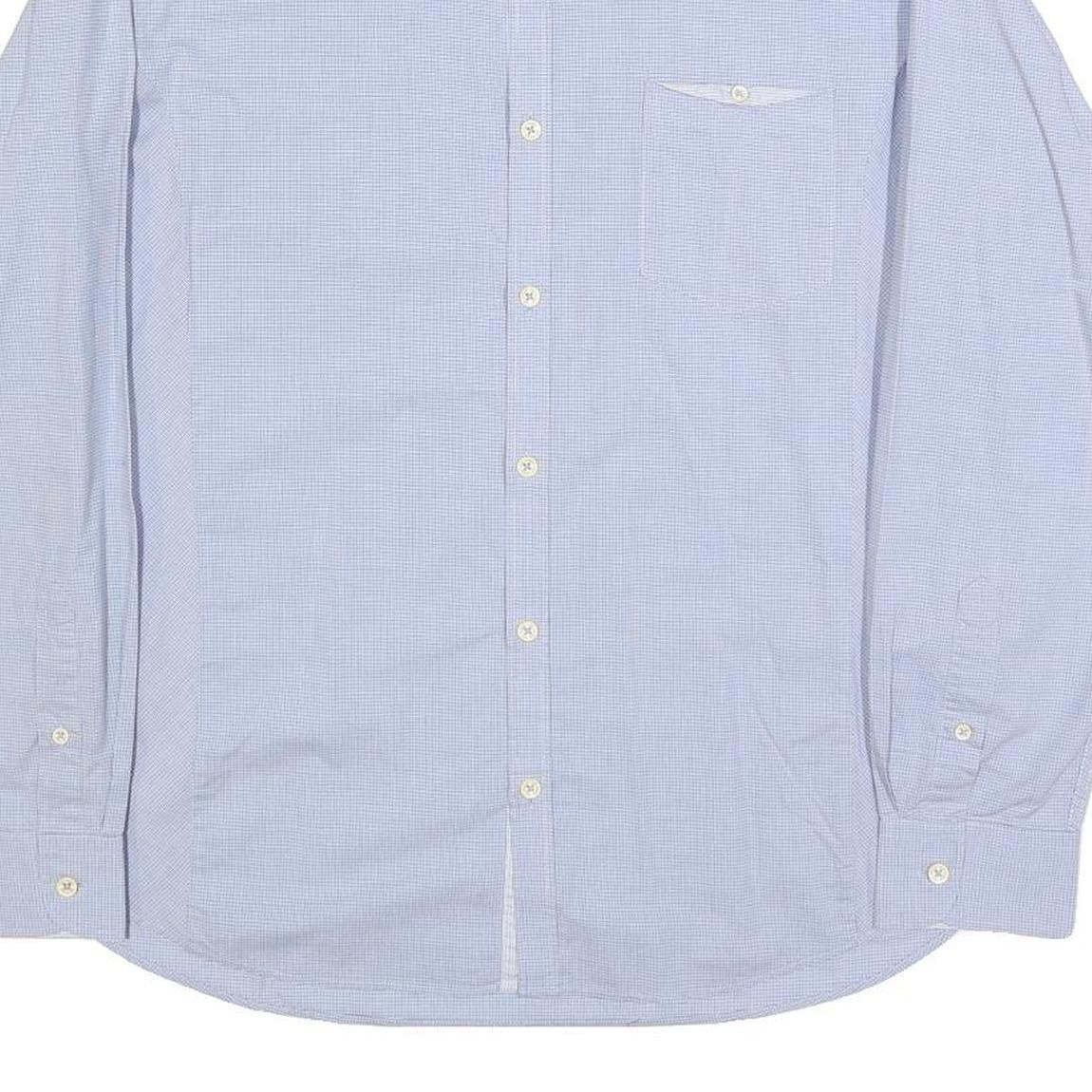 TED BAKER Mens Blue & White Check Shirt L Cotton Blend Long Sleeve Formal