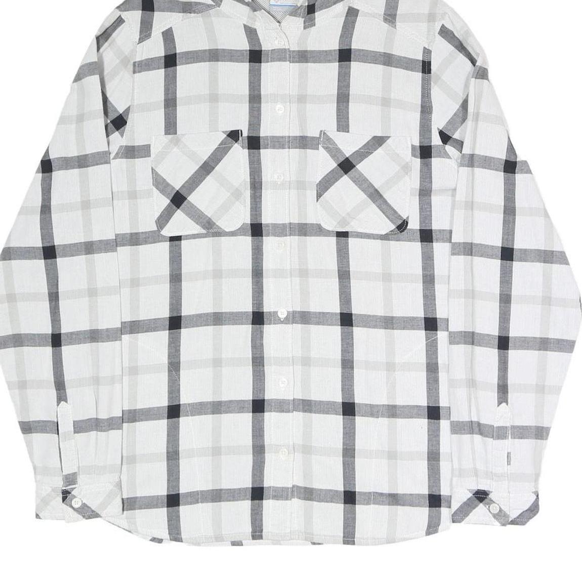 COLUMBIA Womens White & Grey Check Hooded Shirt M Cotton Blend Button Casual