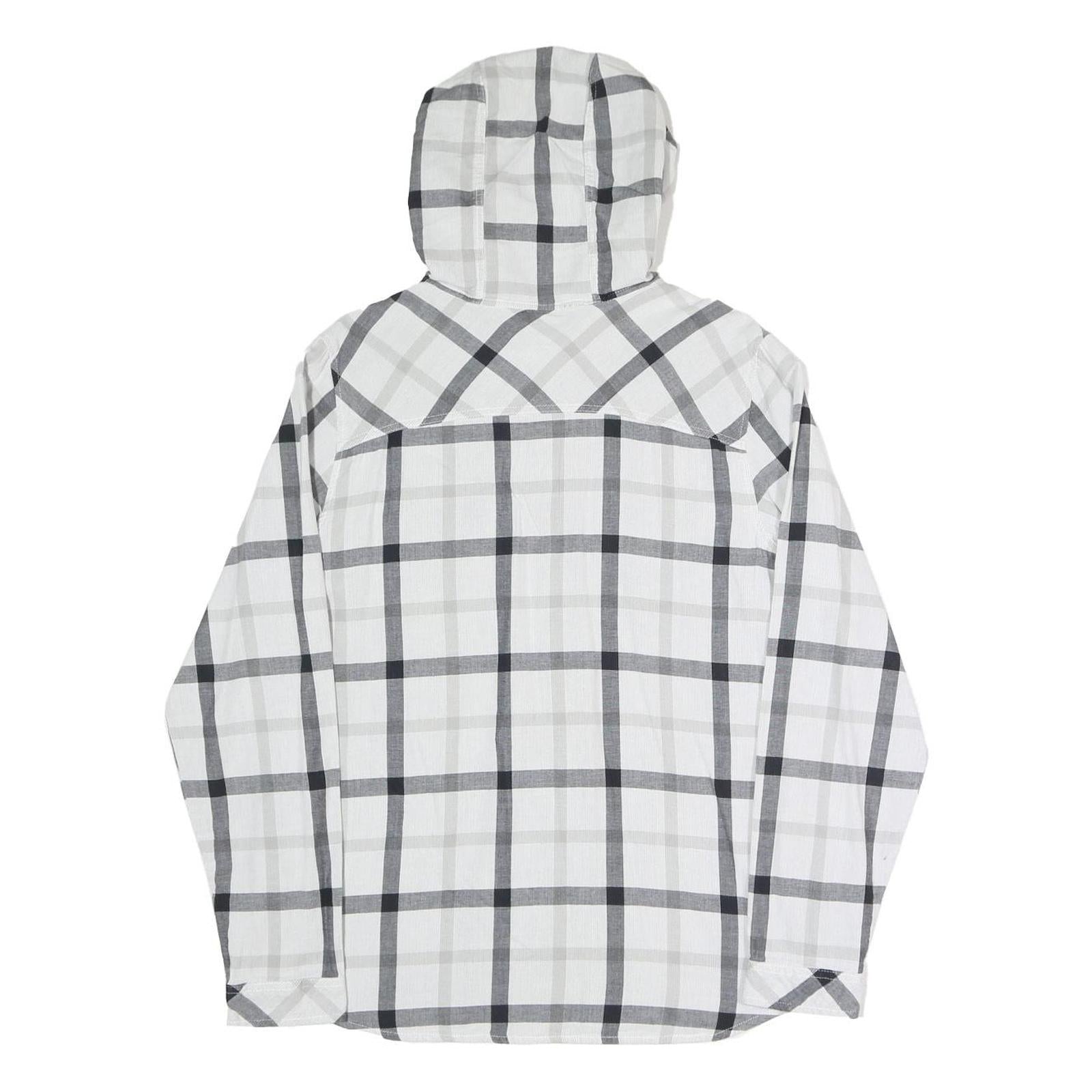 COLUMBIA Womens White & Grey Check Hooded Shirt M Cotton Blend Button Casual