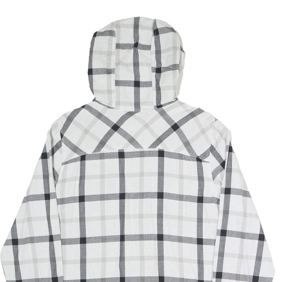 COLUMBIA Womens White & Grey Check Hooded Shirt M Cotton Blend Button Casual