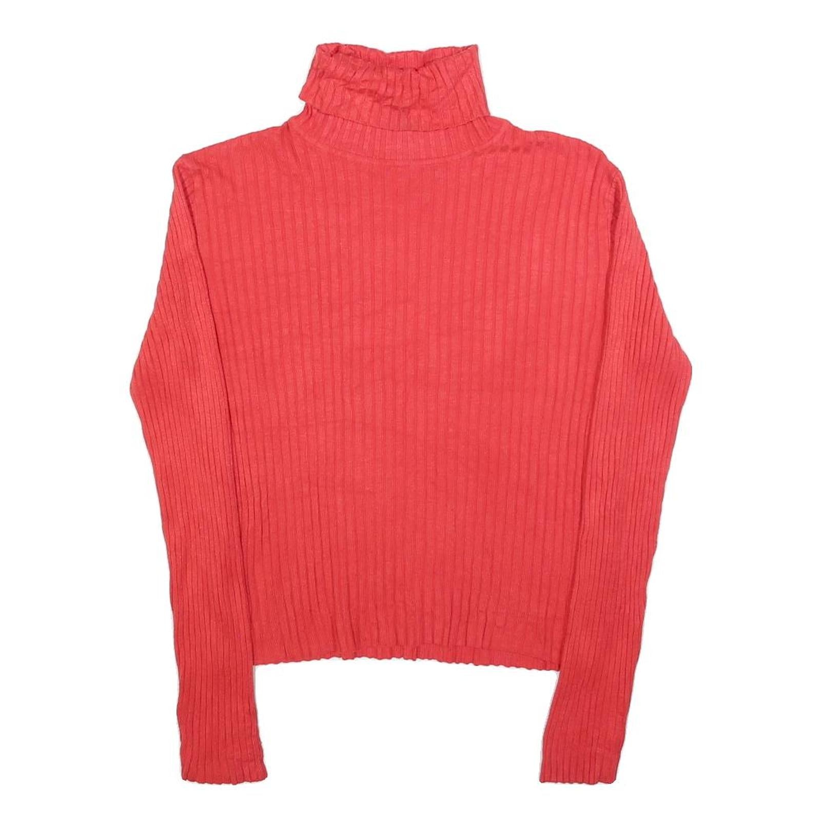 TWIK Womens Red Plain Rib Knit Roll Neck Pullover Jumper L Lightweight Warm