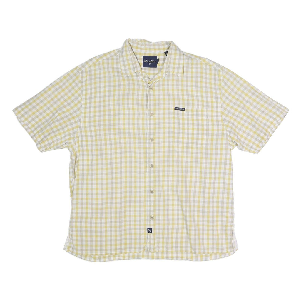 NAUTICA Mens Yellow & Cream Check Shirt XL Cotton Blend Casual Comfort