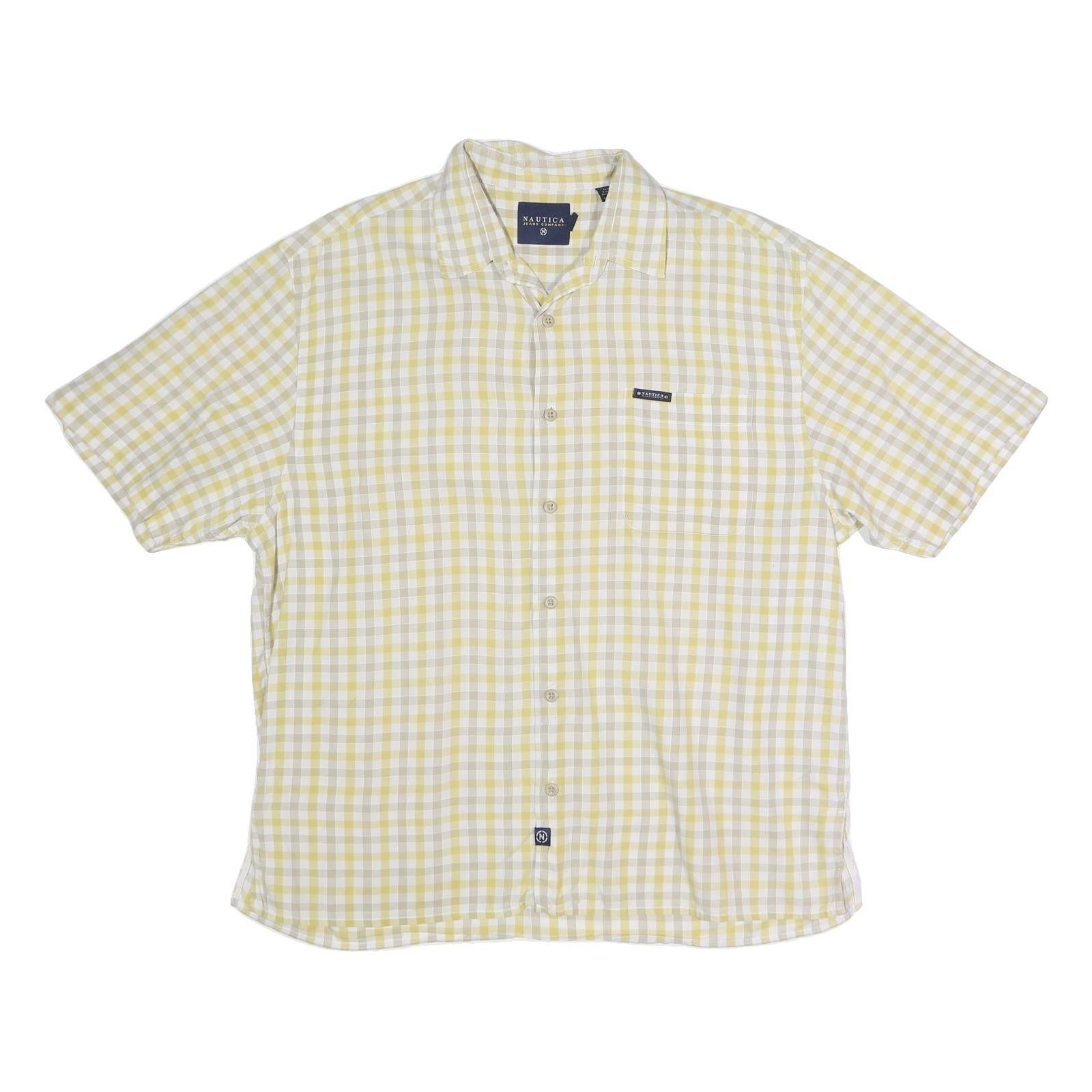 NAUTICA Mens Yellow & Cream Check Shirt XL Cotton Blend Casual Comfort