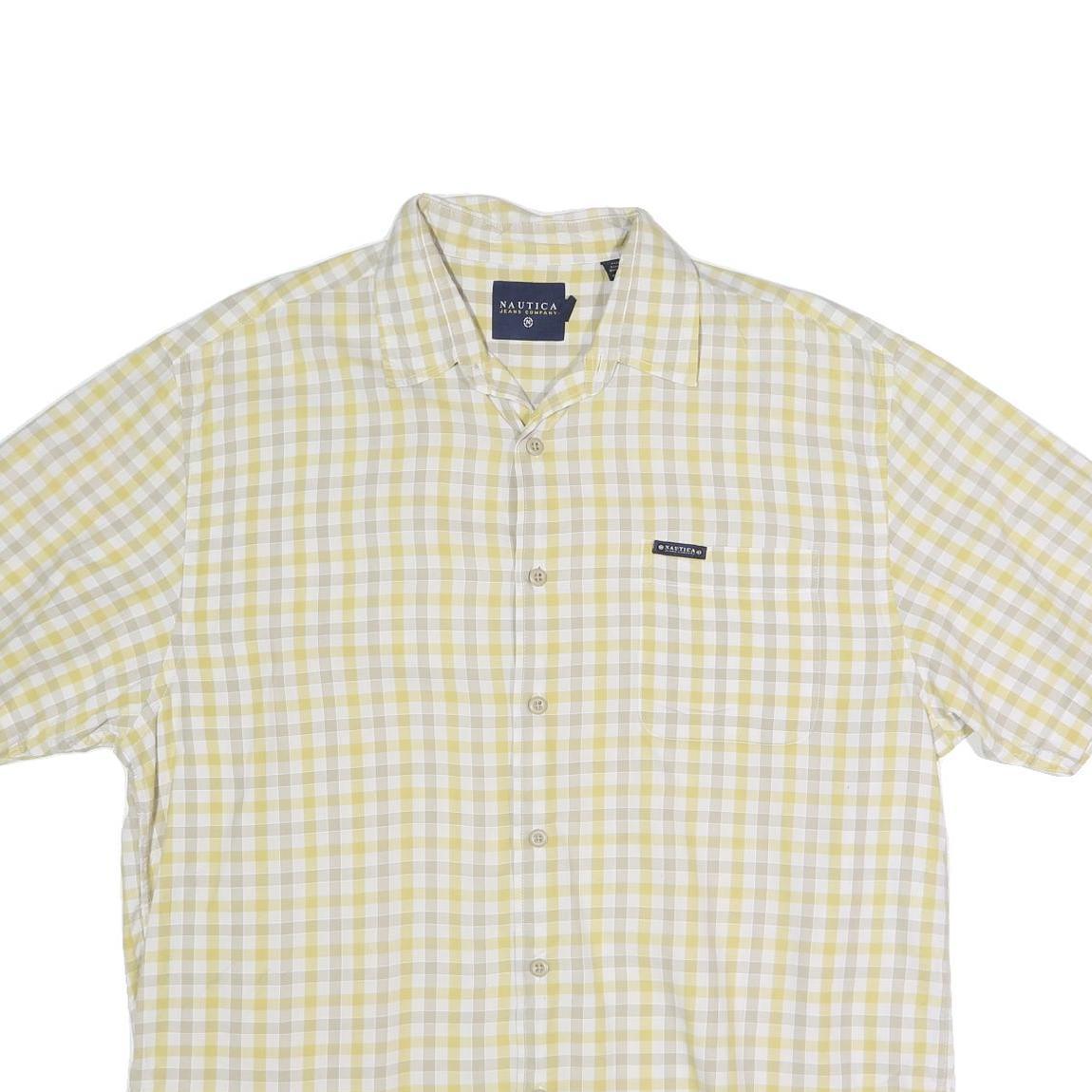NAUTICA Mens Yellow & Cream Check Shirt XL Cotton Blend Casual Comfort