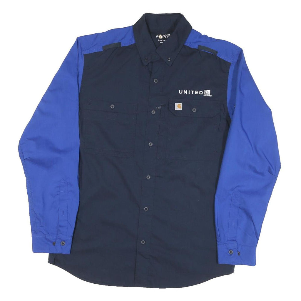 CARHARTT Mens Navy & Blue United Work Shirt M Durable Cotton Blend Button
