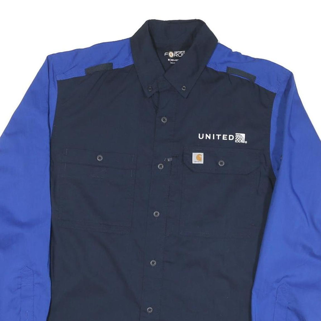 CARHARTT Mens Navy & Blue United Work Shirt M Durable Cotton Blend Button