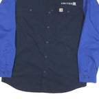 CARHARTT Mens Navy & Blue United Work Shirt M Durable Cotton Blend Button