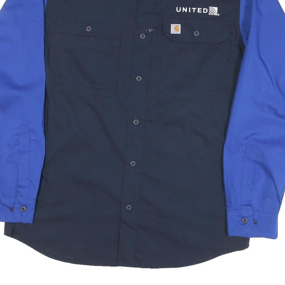 CARHARTT Mens Navy & Blue United Work Shirt M Durable Cotton Blend Button