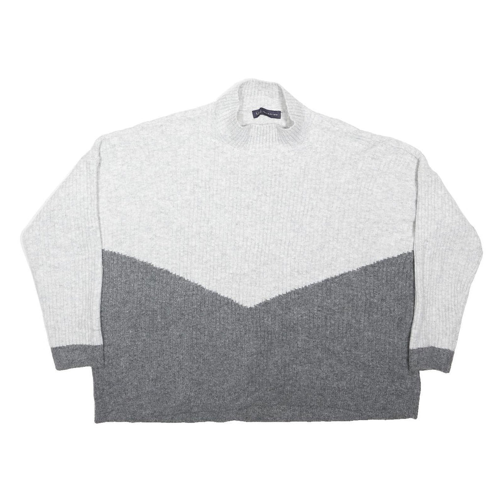 M&S Womens Grey & White Oversized Long Sleeve Roll Neck Acrylic Top XL Casual