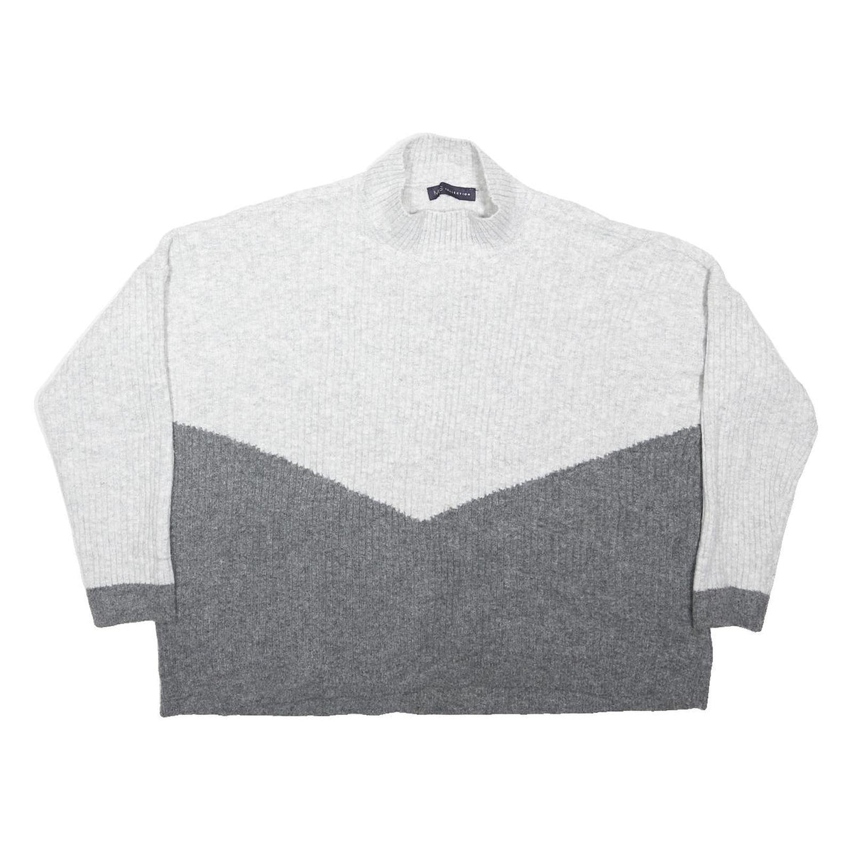 M&S Womens Grey & White Oversized Long Sleeve Roll Neck Acrylic Top XL Casual