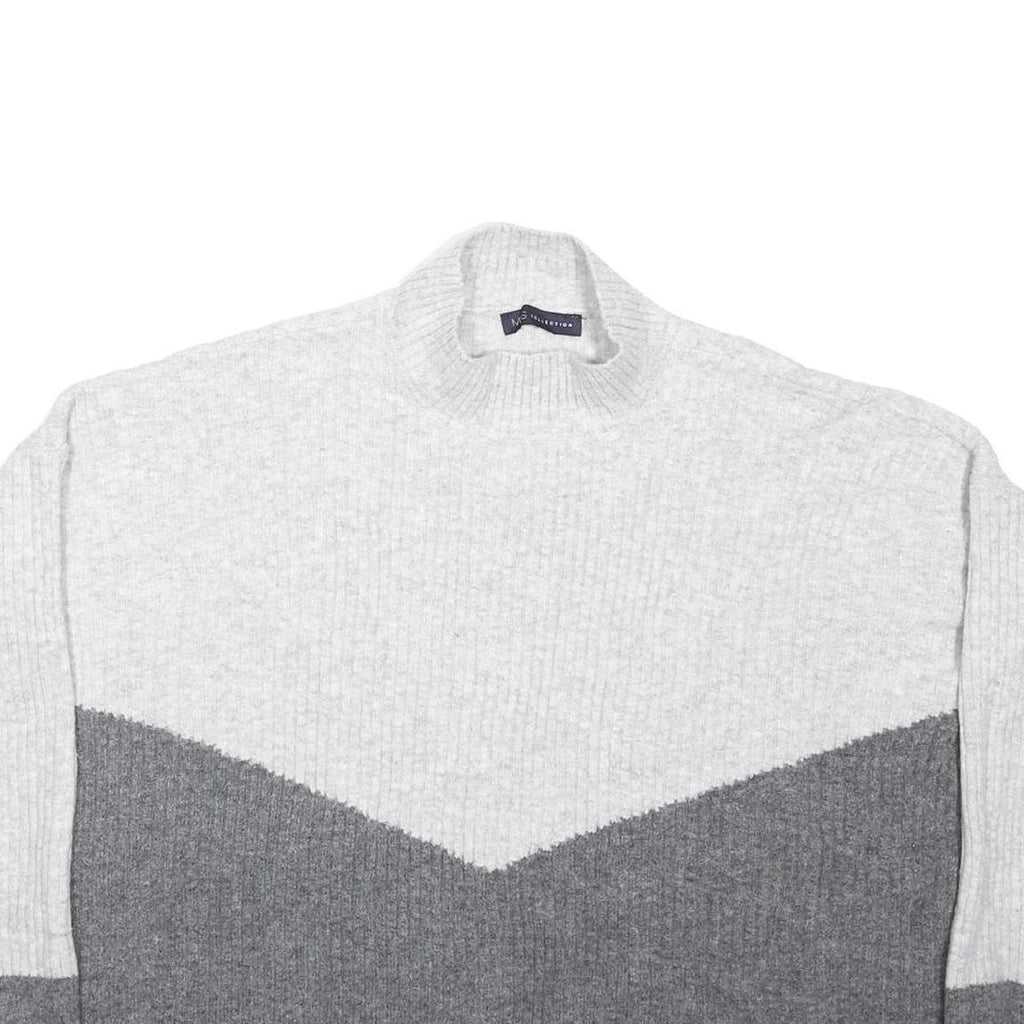 M&S Womens Grey & White Oversized Long Sleeve Roll Neck Acrylic Top XL Casual