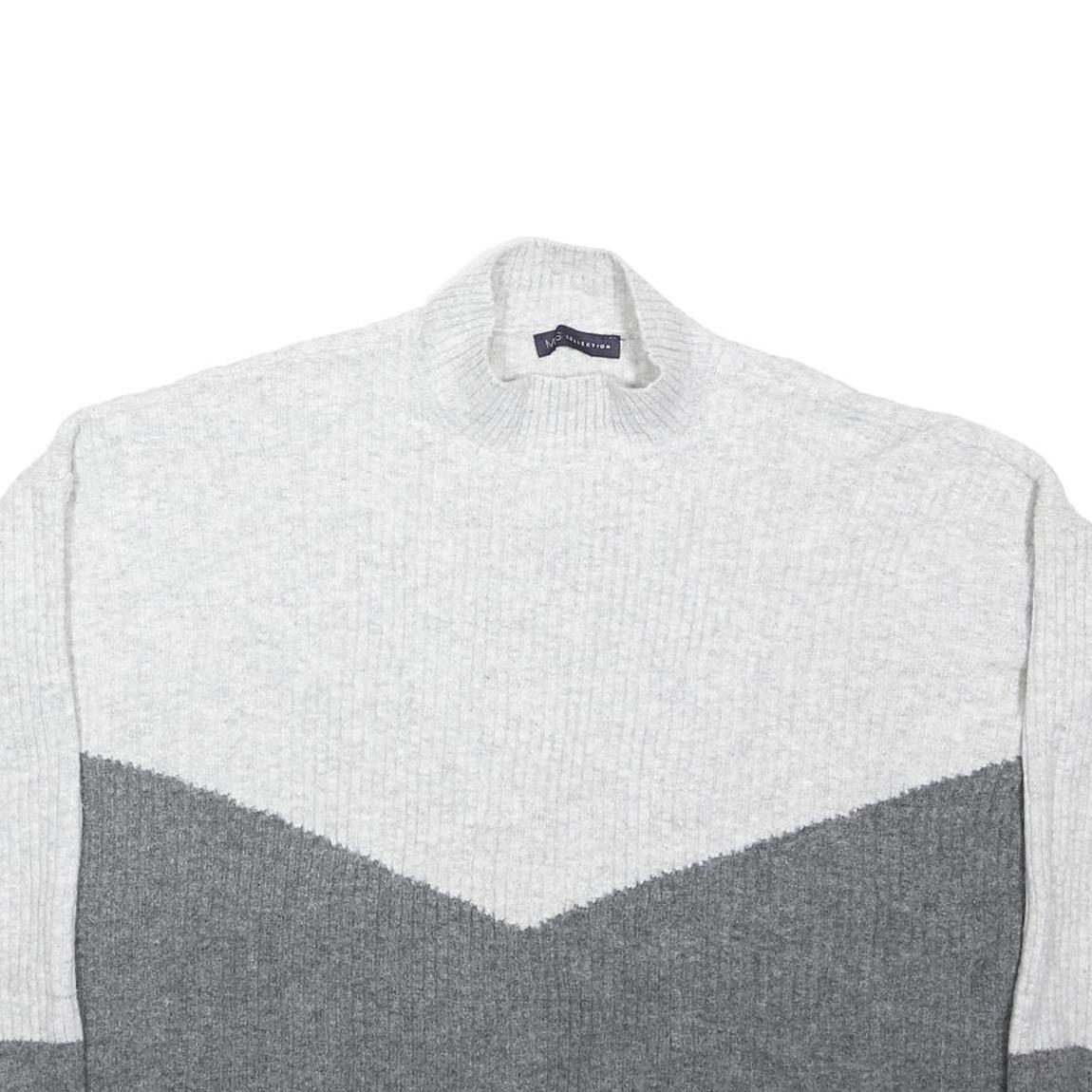 M&S Womens Grey & White Oversized Long Sleeve Roll Neck Acrylic Top XL Casual