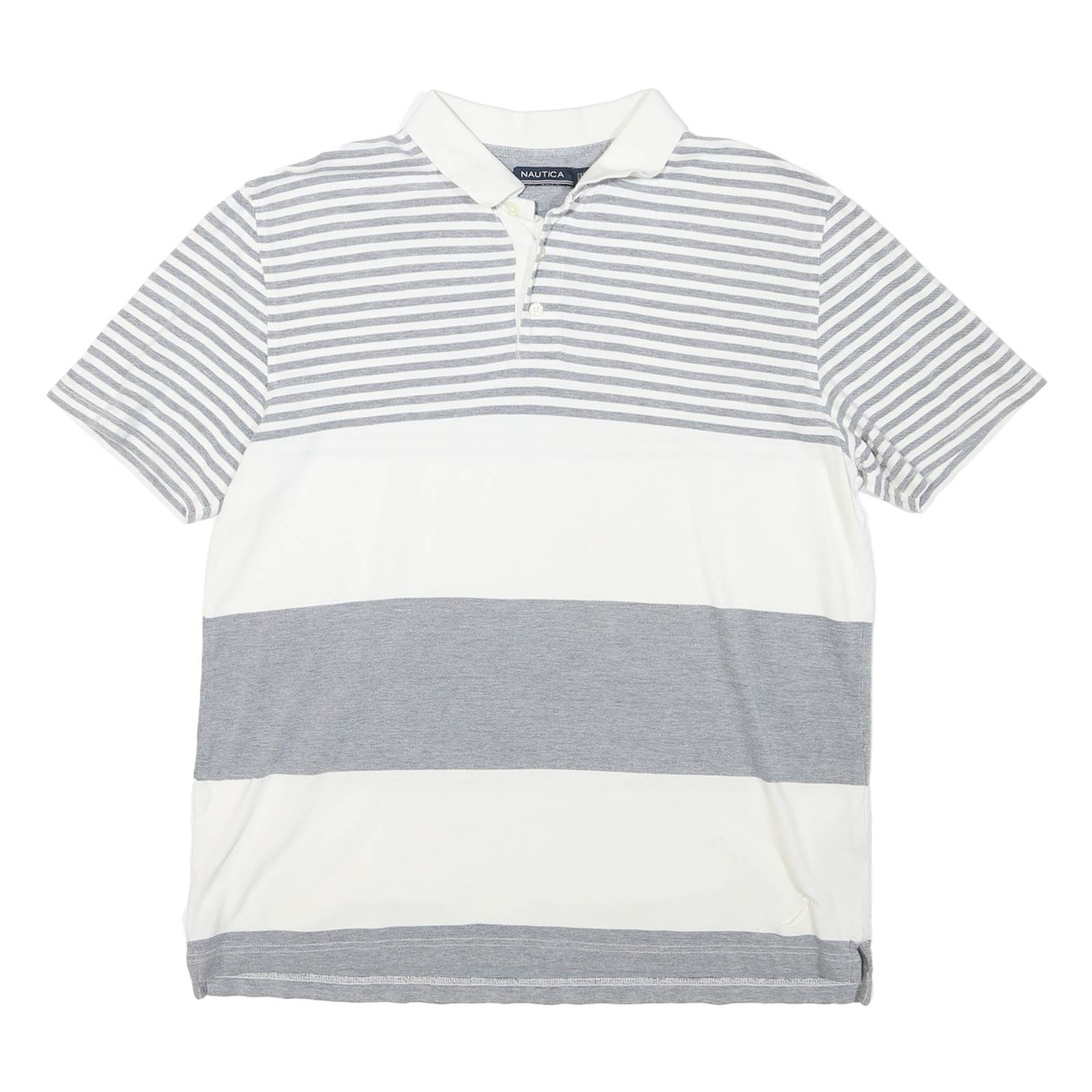 NAUTICA Mens White & Grey Striped Short Sleeve Polo Shirt XL Cotton Casual