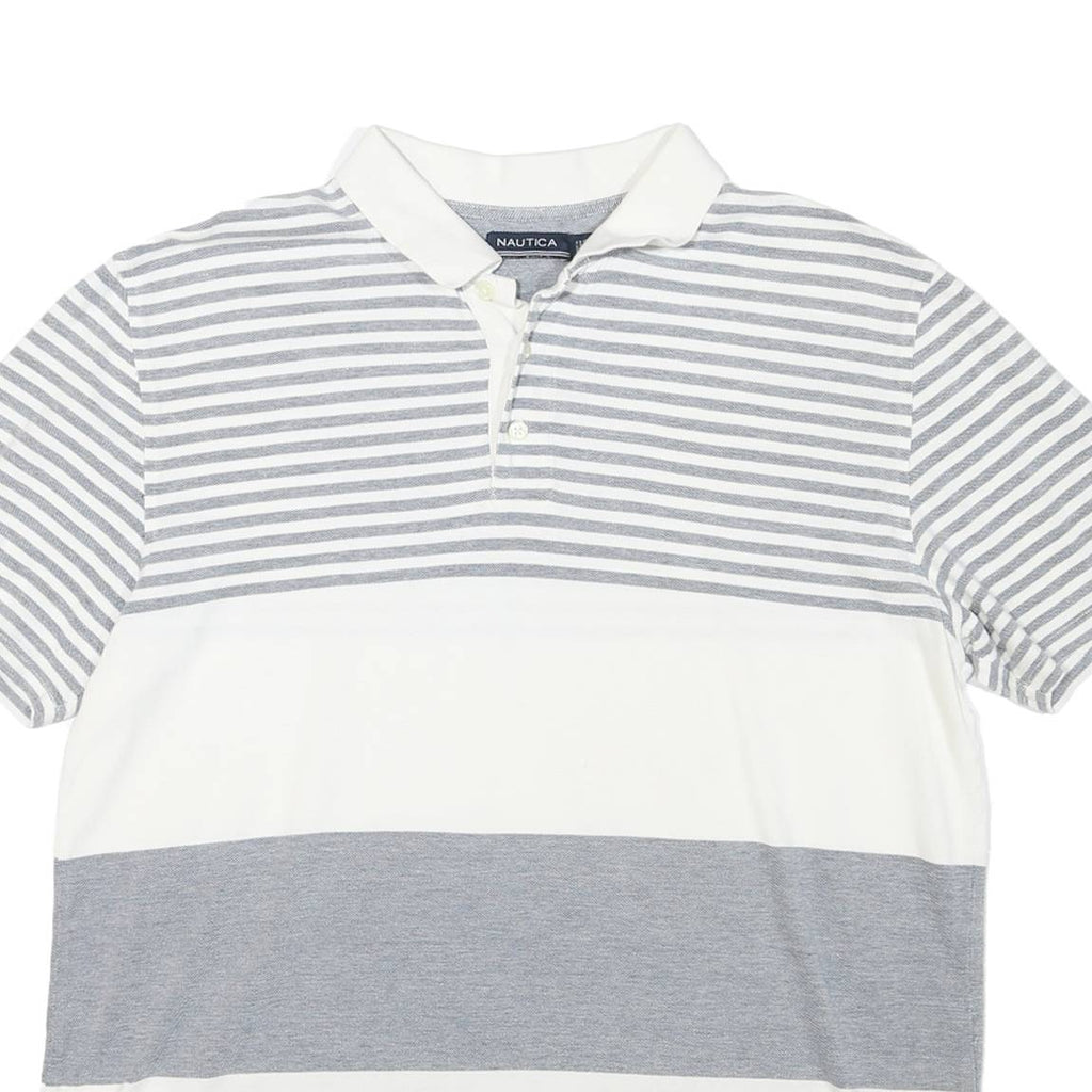 NAUTICA Mens White & Grey Striped Short Sleeve Polo Shirt XL Cotton Casual