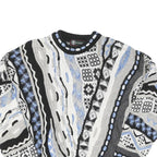 TUNDRA Mens Black & Grey Patterned Crew Neck Chunky Knit Jumper L Cotton Blend