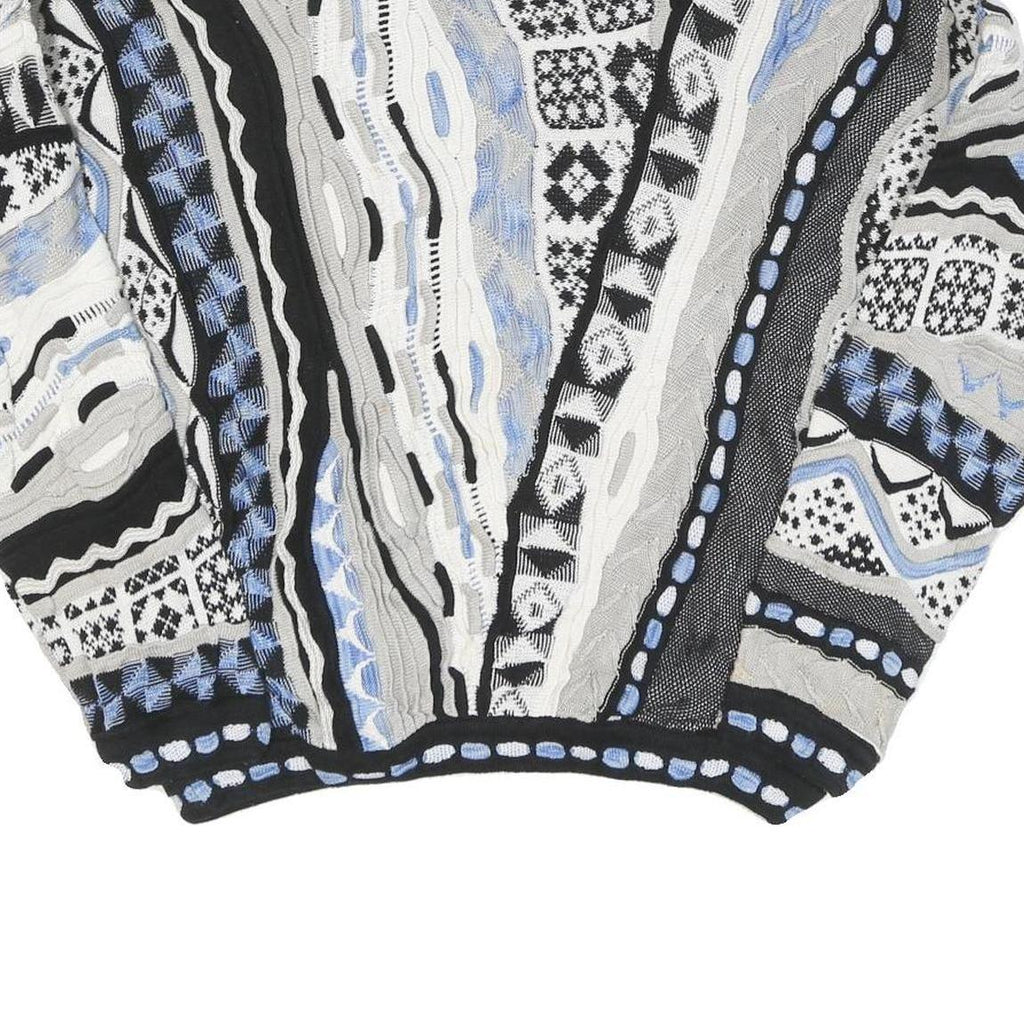 TUNDRA Mens Black & Grey Patterned Crew Neck Chunky Knit Jumper L Cotton Blend