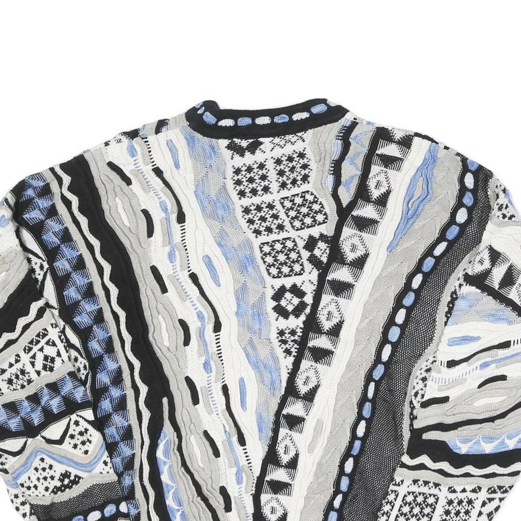 TUNDRA Mens Black & Grey Patterned Crew Neck Chunky Knit Jumper L Cotton Blend