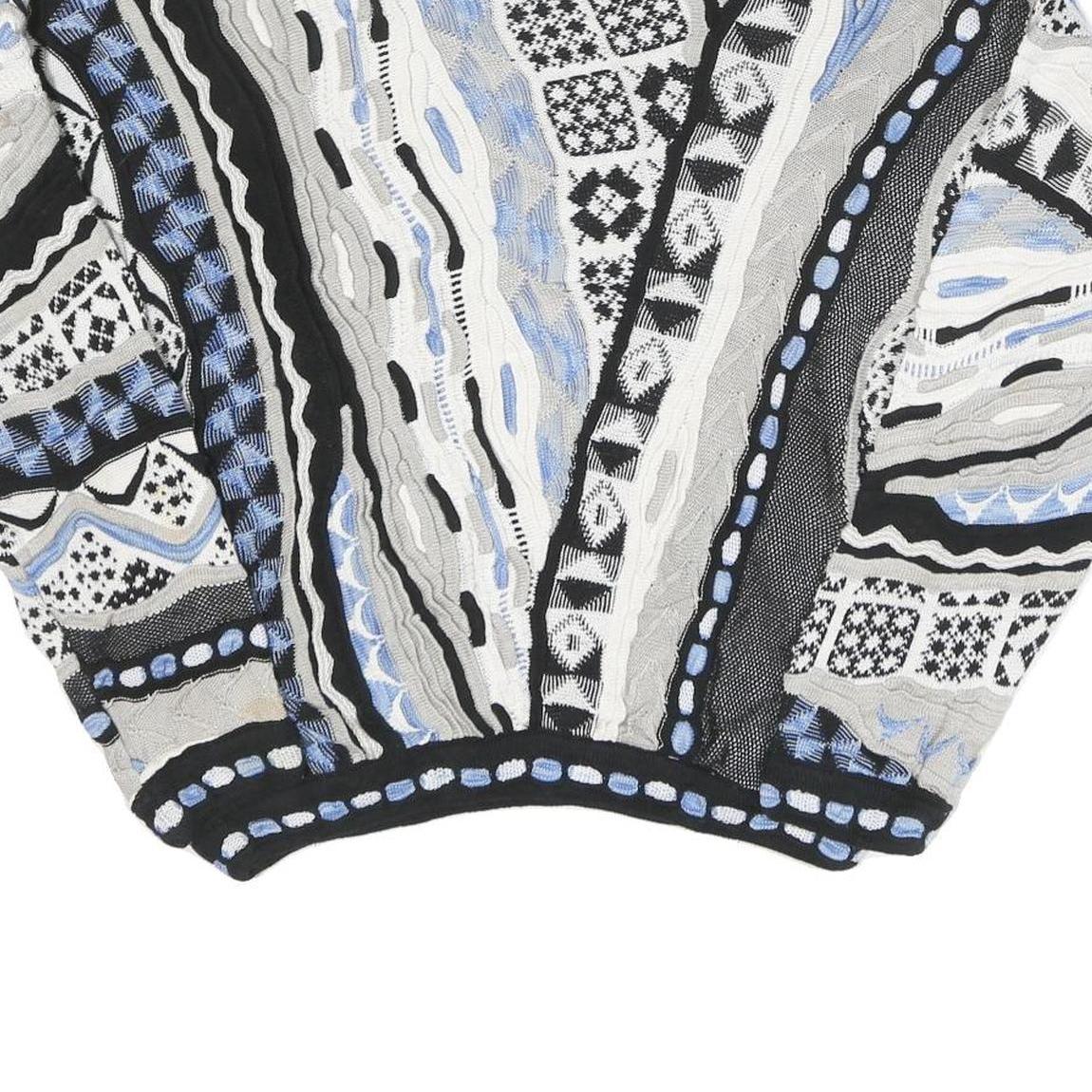 TUNDRA Mens Black & Grey Patterned Crew Neck Chunky Knit Jumper L Cotton Blend